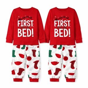 Carters Matching Christmas Pajamas Kids First Out of Bed 4pc Twin PJ Set